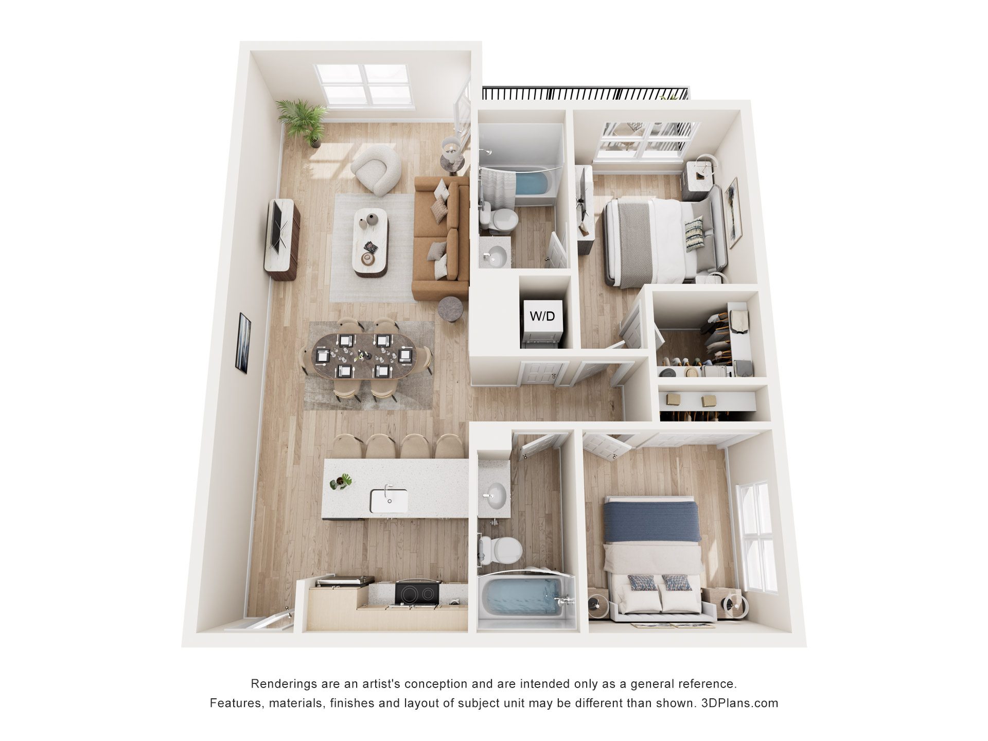 Floor plan for 2 beds, 1 bath
